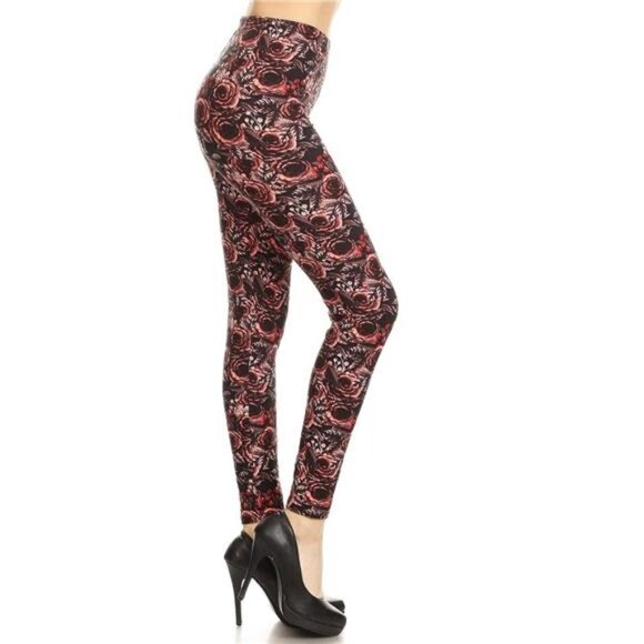 Multicolor Boho Rose Floral Printed Leggings Tights High Waisted  Leggings - Picture 1 of 4
